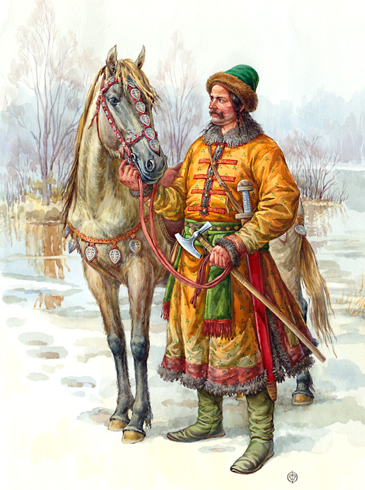Киевский дружинник X века. По материалам раскопок М.К.Каргера Десятинной церкви Киева, погребение №108. Киевский дружинник X века. По материалам раскопок М.К.Каргера Десятинной церкви Киева, погребение №108.