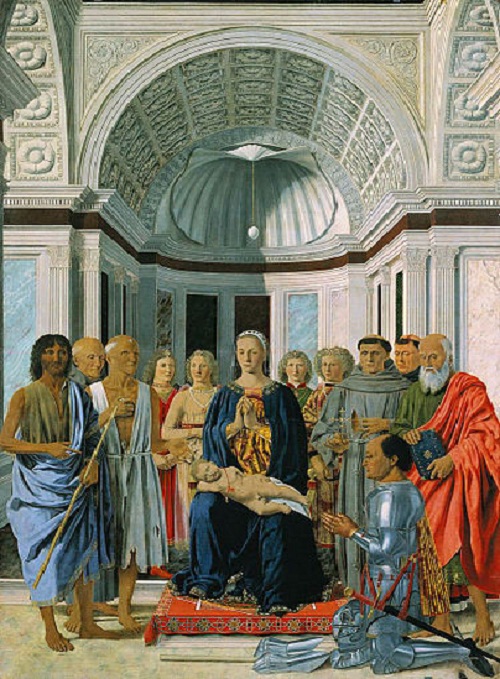 «Мадонна со святыми и герцогом Урбинским» (1472—1474). Милан. Автор: Пьеро делла Франческа . «Мадонна со святыми и герцогом Урбинским» (1472—1474). Милан. Автор: Пьеро делла Франческа .