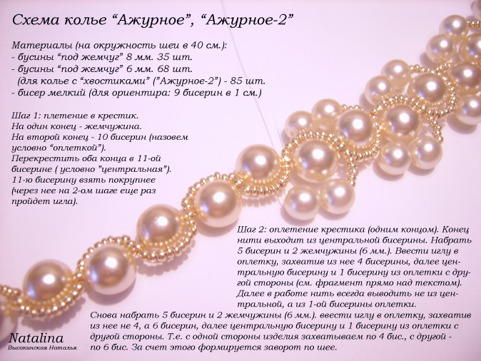 Схемы плетения колье из бисера жемчуг Схемы плетения колье из бисера жемчуг