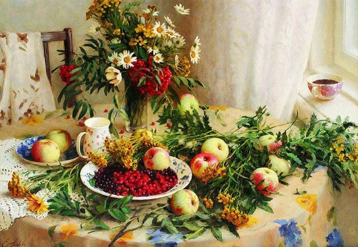 Натюрморт с рябиной. Автор: Елена Петрова. Натюрморт с рябиной. Автор: Елена Петрова.