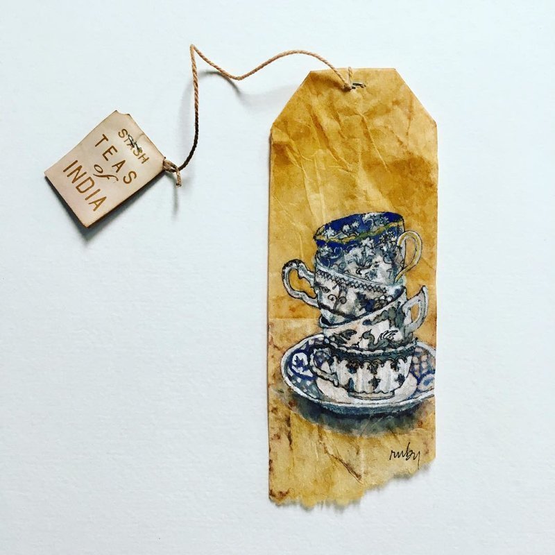 Миниатюрные картины на чайных пакетиках искусство, картины, миниатюра, пакетики, своими руками, удивительно, чай