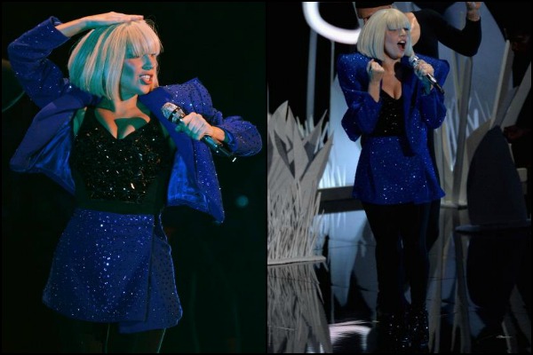 Lady Gaga in blue suit at VMA 2013