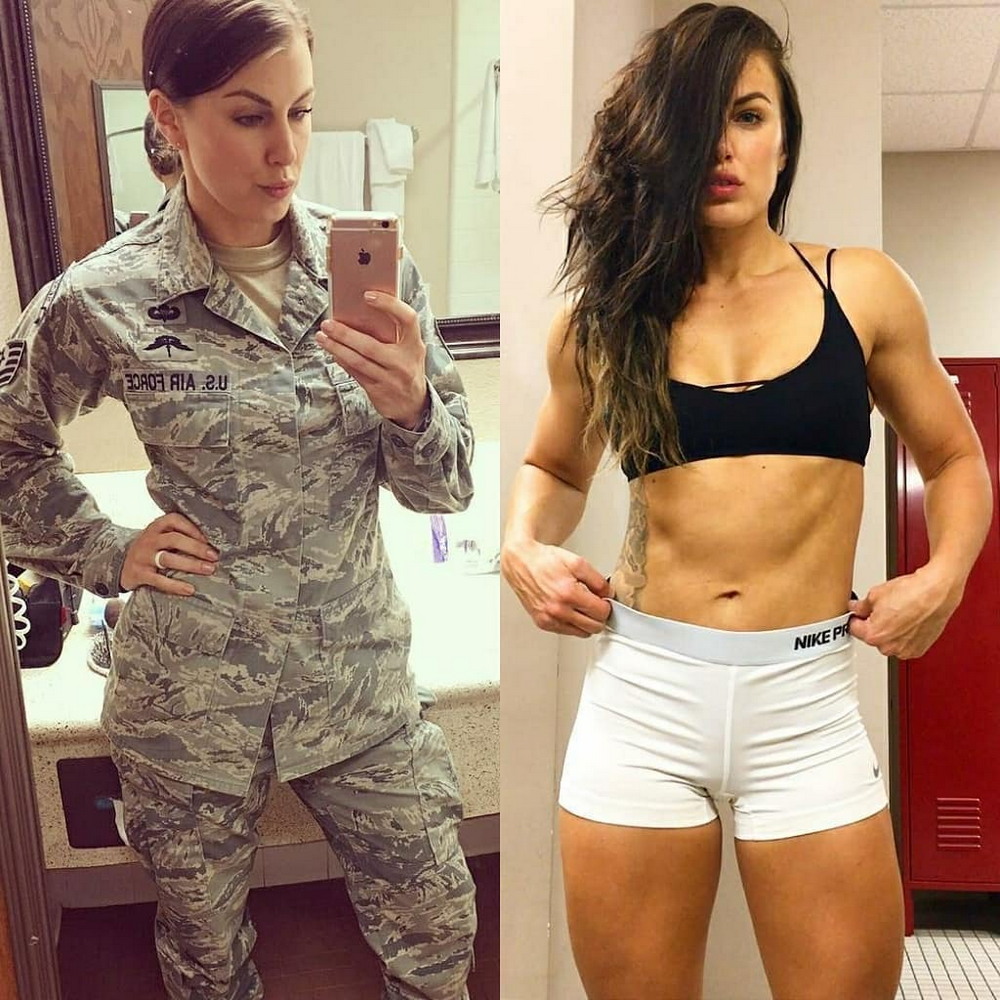 Грудастая девушка в военной форме 