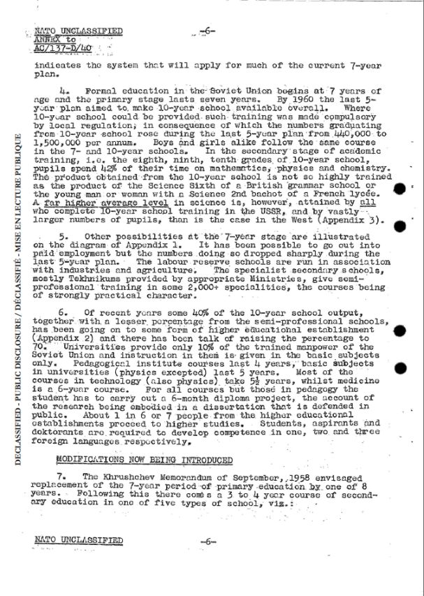 Аналитическая записка НАТО об образовании в СССР 1959 г.