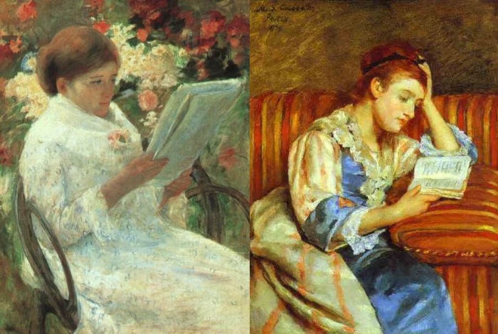 Мэри Кассат. Слева – *Женщина, читающая в саду*, 1880. Справа – *Молодая женщина за чтением*, 1876 Мэри Кассат. Слева – *Женщина, читающая в саду*, 1880. Справа – *Молодая женщина за чтением*, 1876