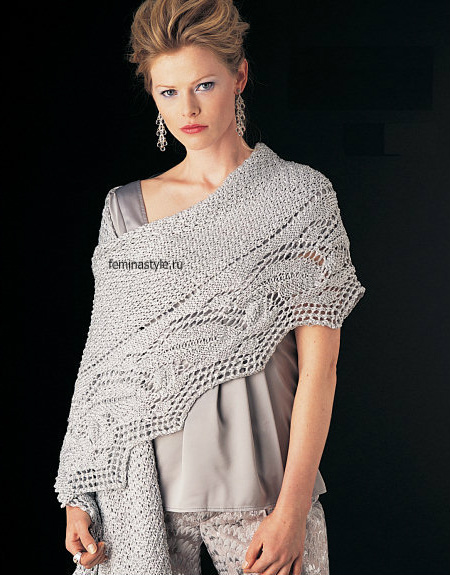 Ажурный палантин спицами