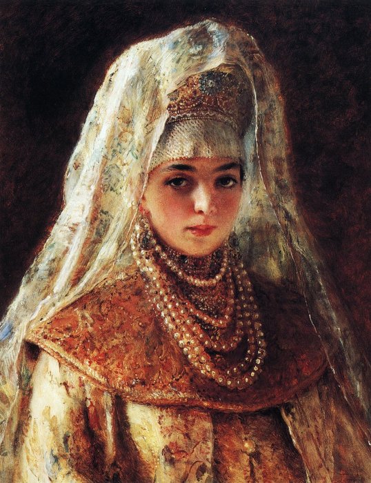 Константин Маковский, Боярышня, Этюд к картине 1901 года «Хмелем обсыпают» Константин Маковский, Боярышня, Этюд к картине 1901 года «Хмелем обсыпают»