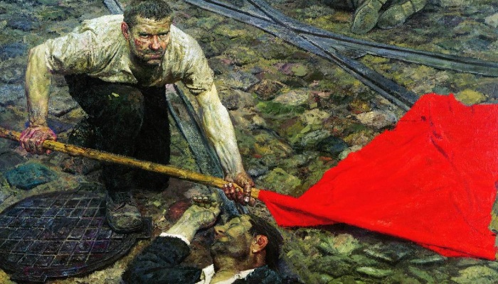 Триптих «Коммунисты: Поднимающий знамя». (1960 год.) Автор: Гелий Коржев. Триптих «Коммунисты: Поднимающий знамя». (1960 год.) Автор: Гелий Коржев.