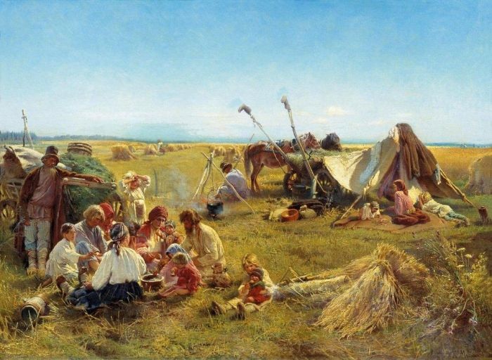 «Крестьянский обед в поле.» (1871). Автор: Маковский Константин Егорович. «Крестьянский обед в поле.» (1871). Автор: Маковский Константин Егорович.