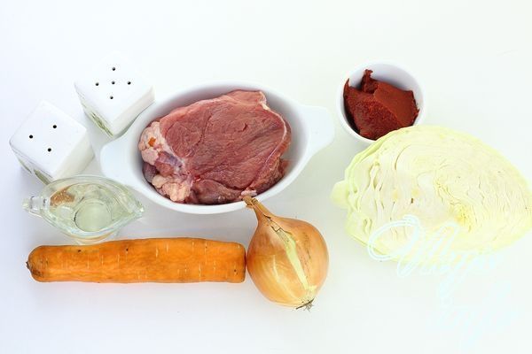 Тушеная капуста с мясом в мультиварке фото ингредиенты