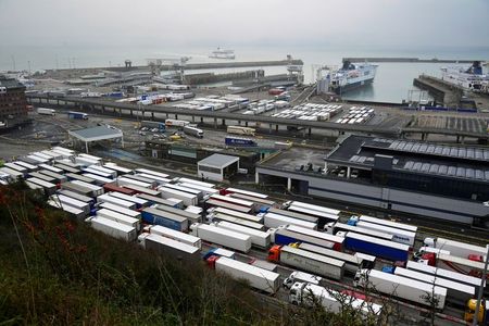 Lorries prepare to enter the Port of Dover to board ferries to Europe, in Dover, Britain December 12, 2020. REUTERS/Toby Melville Lorries prepare to enter the Port of Dover to board ferries to Europe, in Dover, Britain December 12, 2020. REUTERS/Toby Melville