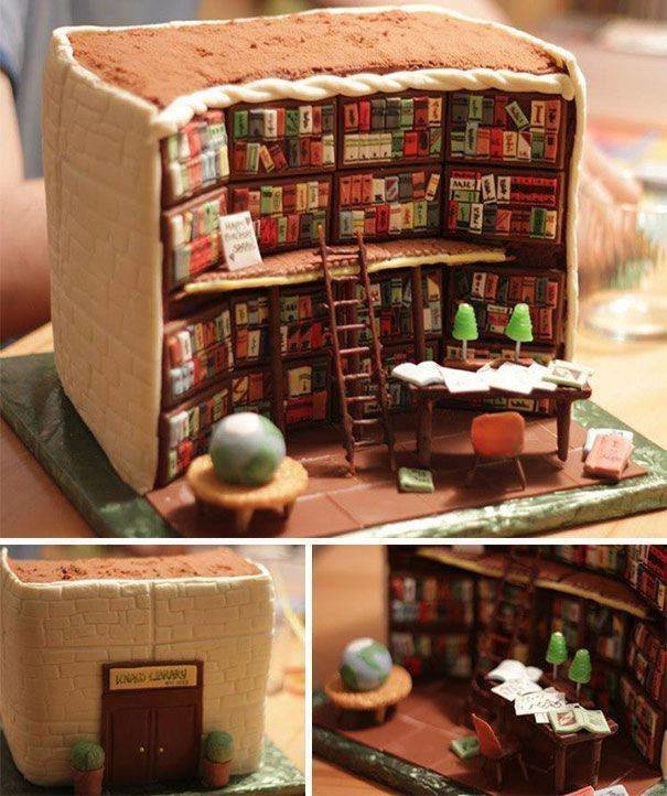 3. Торт в виде библиотеки книги, книголюбы, крутые вещи, способы хранения, фото, чтение