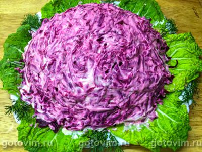 Фотографии рецепта Слоеный салат с курицей, вареной свеклой и гранатом, 08 Салаты из свеклы