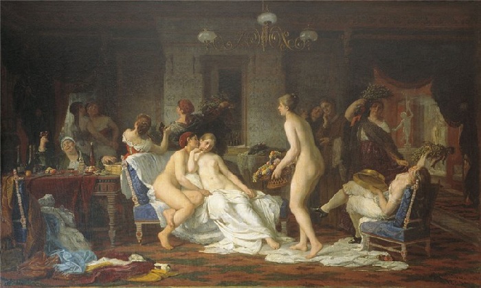 «Девичник в бане». (1885 г.). Автор: Фирс Журавлев. «Девичник в бане». (1885 г.). Автор: Фирс Журавлев.