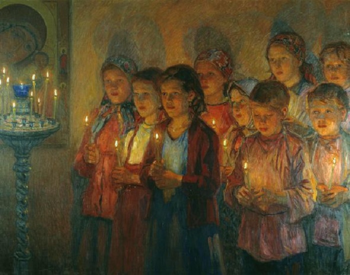 «В церкви». Автор: Николай Богданов-Бельский. «В церкви». Автор: Николай Богданов-Бельский.