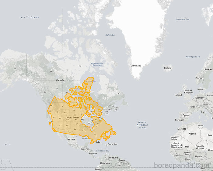 Buzzfeed: And if Canada is moved down to where the US is, it’s clear that they aren’t as dissimilar in size as most people think.