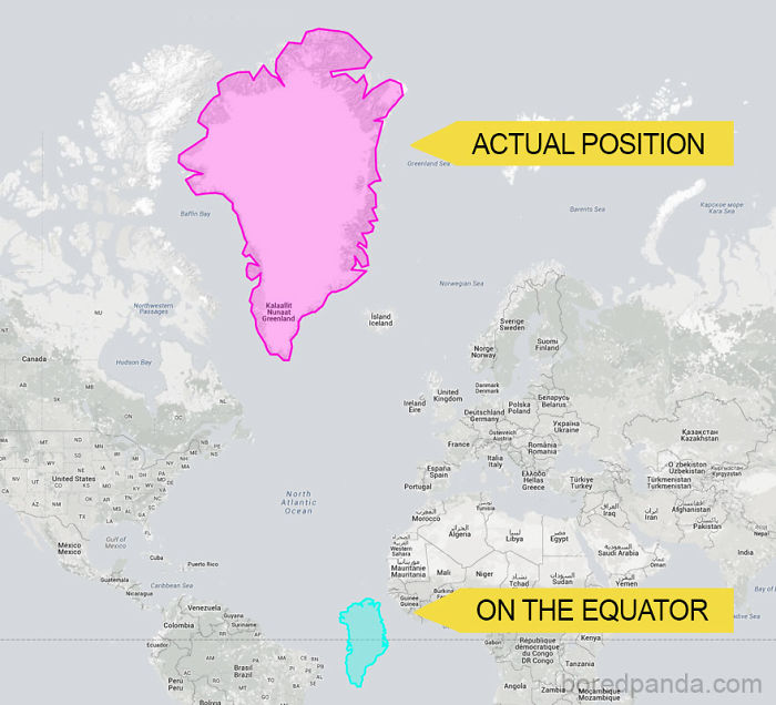 On The Map Greenland Looks Huge, But This Happens When You Move It On The Equator