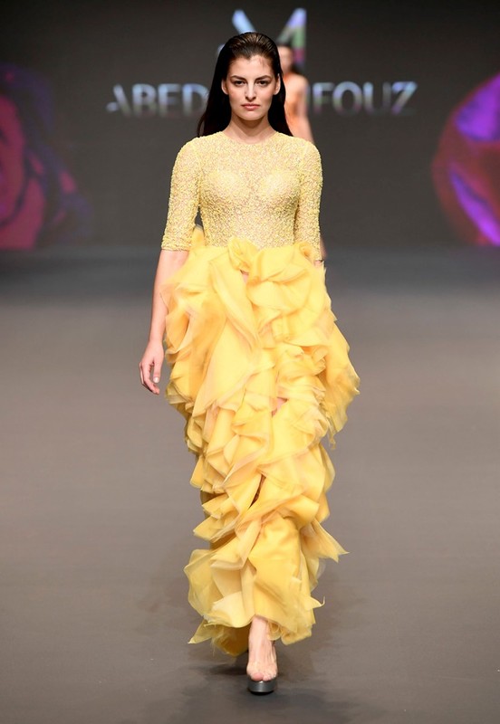 A model walks the runway during the Abed Mafouz Presented by Lux show at Fashion Forward March 2017 held at the Dubai Design District on March 24, 2017 in Dubai, United Arab Emirates.