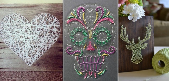Картины из гвоздей и ниток (это направление известно как string art) можно делать прямо на стене Картины из гвоздей и ниток (это направление известно как string art) можно делать прямо на стене