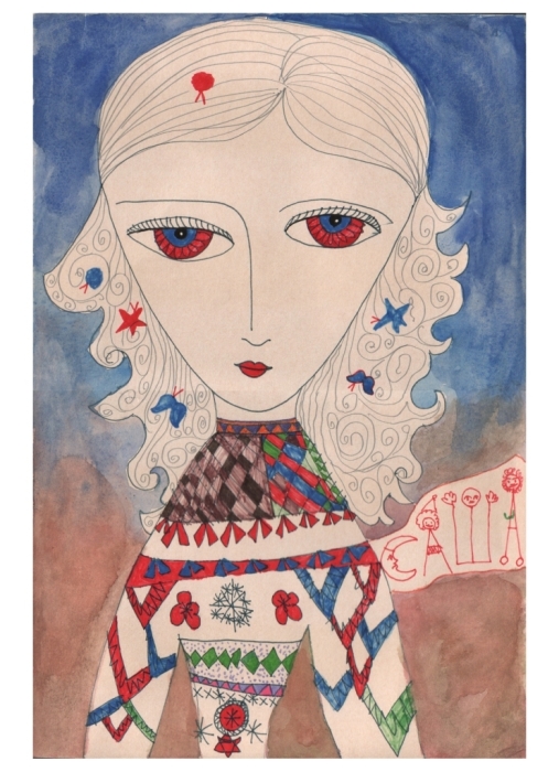 Автопортрет с красными глазами, 1984 г. Земной путь девочки-индиго Саши Путря: Тысячи рисунков всего за 11 лет жизни
