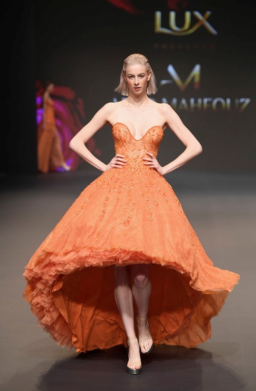 A model walks the runway during the Abed Mafouz Presented by Lux show at Fashion Forward March 2017 held at the Dubai Design District on March 24, 2017 in Dubai, United Arab Emirates.