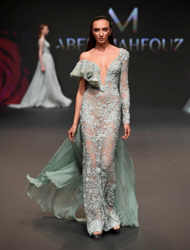 A model walks the runway during the Abed Mafouz Presented by Lux show at Fashion Forward March 2017 held at the Dubai Design District on March 24, 2017 in Dubai, United Arab Emirates.