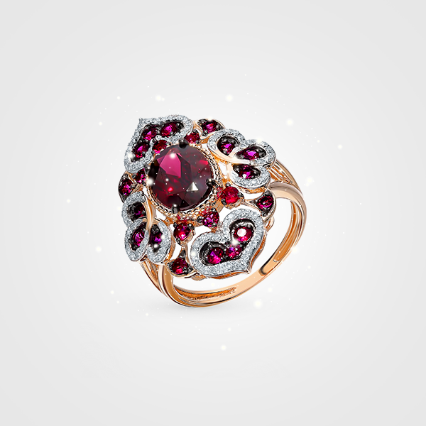 Кольцо SL, розовое золото, рубины, бриллианты