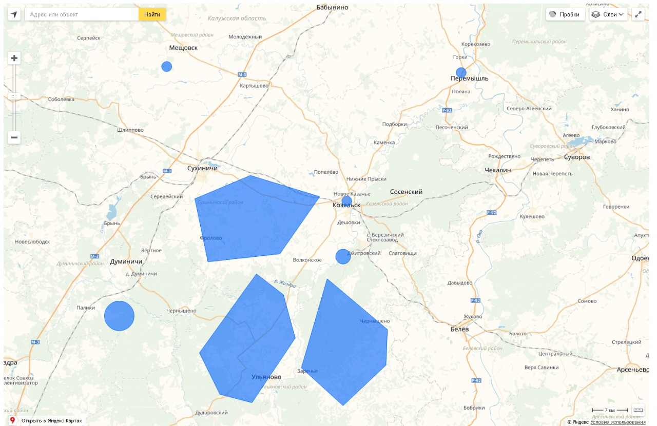 Карта зон запрещенных для полетов дронов