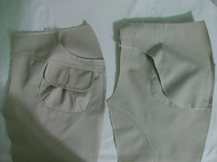 Пришитые карманы к полуфабрикатам женских брюк