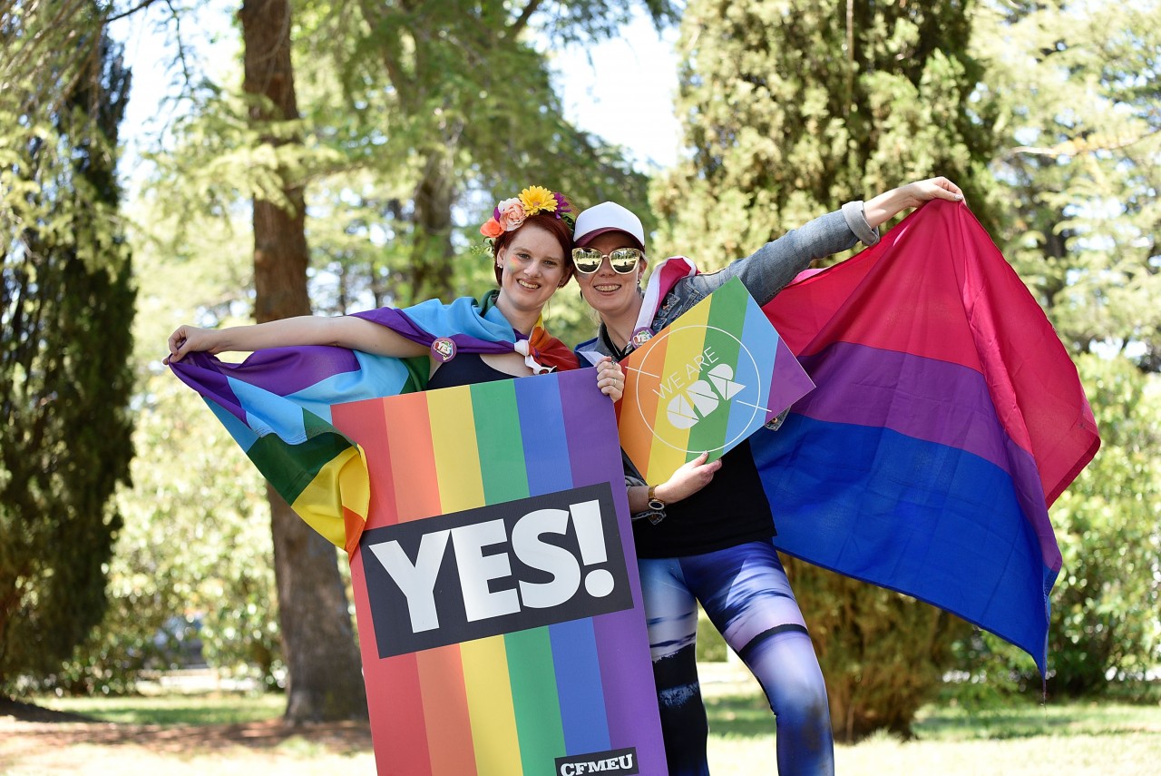 Supporters of marriage equality gather in Haig Park in Canberra, Australia, on Nov. 15, 2017.