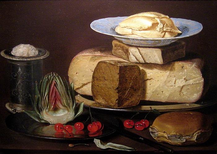Клара Петерс. Натюрморт с сырами, артишоком и вишнями Клара Петерс. Натюрморт с сырами, артишоком и вишнями