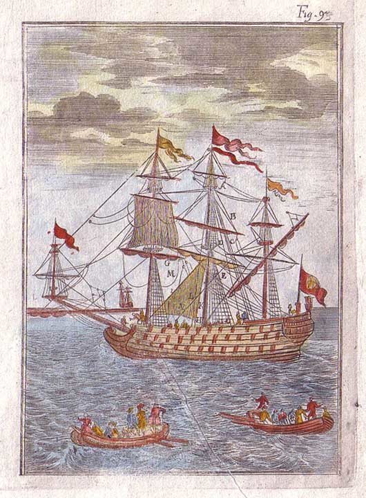 A galleon, circa 1683, as drawn by Alain Manesson Mallet.