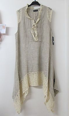 Sarah Santos Lagenlook Beige Linen Lace Tunic Summer Dress Layered Oversized New | eBay: 