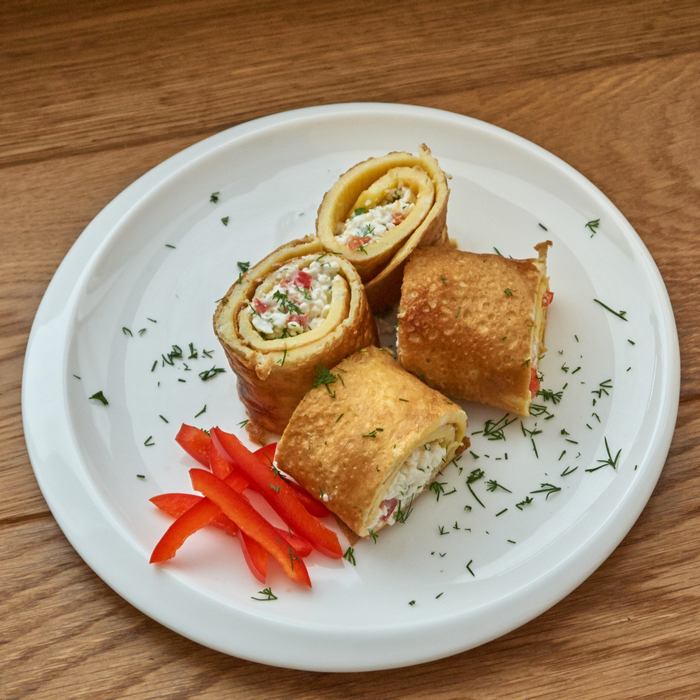 Яичные блинчики/рулетики с начинкой из творога. Рецепт, Кулинария, Яйца, Омлет, Блюда из яиц, Длиннопост