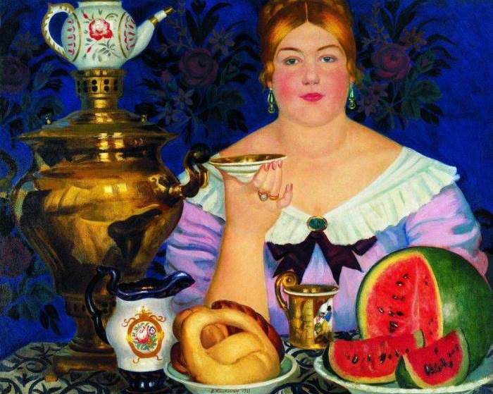 Б. Кустодиев. Купчиха, пьющая чай, 1923 Б. Кустодиев. Купчиха, пьющая чай, 1923