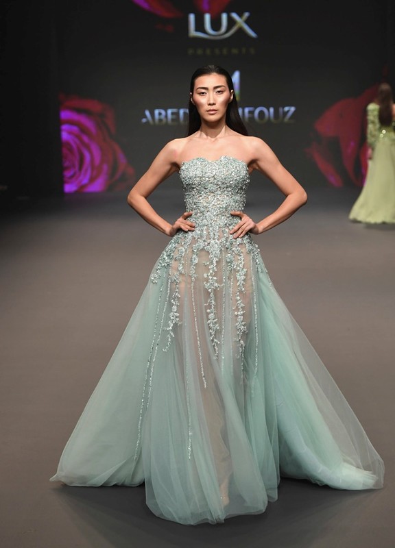 A model walks the runway during the Abed Mafouz Presented by Lux show at Fashion Forward March 2017 held at the Dubai Design District on March 24, 2017 in Dubai, United Arab Emirates.