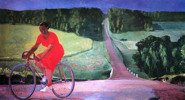 Александр Дейнека. Колхозница на велосипеде, 1935, Государственный Русский музей, г. Санкт-Петеребург