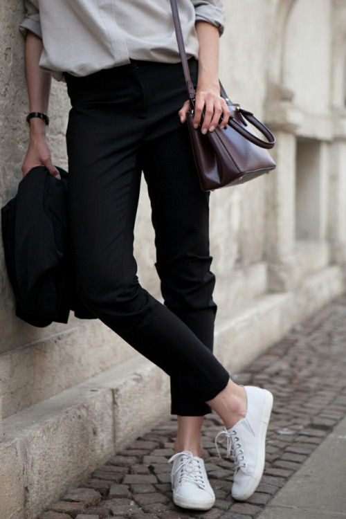  .  . Parisian style, white sneakers. 