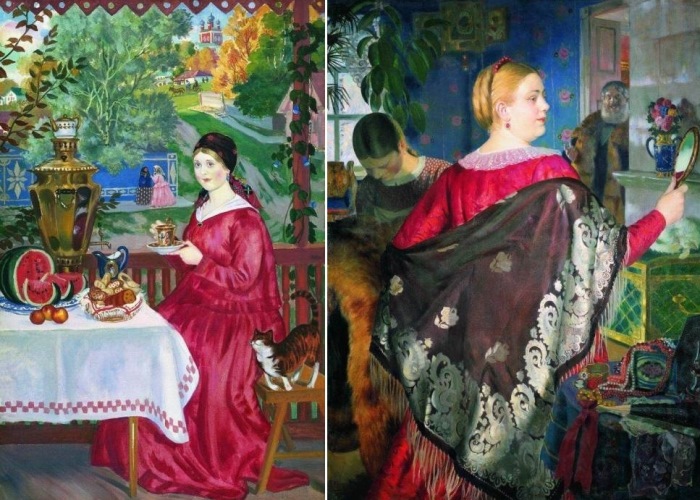 Б. Кустодиев. Слева – *Купчиха на балконе*, 1920. Справа – *Купчиха с зеркалом*, 1920 Б. Кустодиев. Слева – *Купчиха на балконе*, 1920. Справа – *Купчиха с зеркалом*, 1920