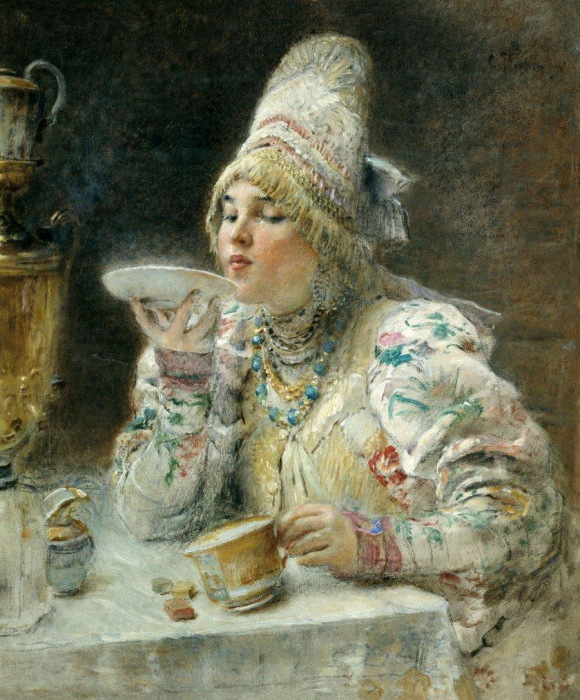 онстантин Маковский, За чаем. 1914