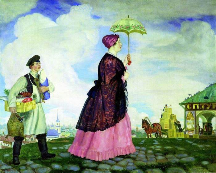 Б. Кустодиев. Купчиха с покупками, 1920 Б. Кустодиев. Купчиха с покупками, 1920