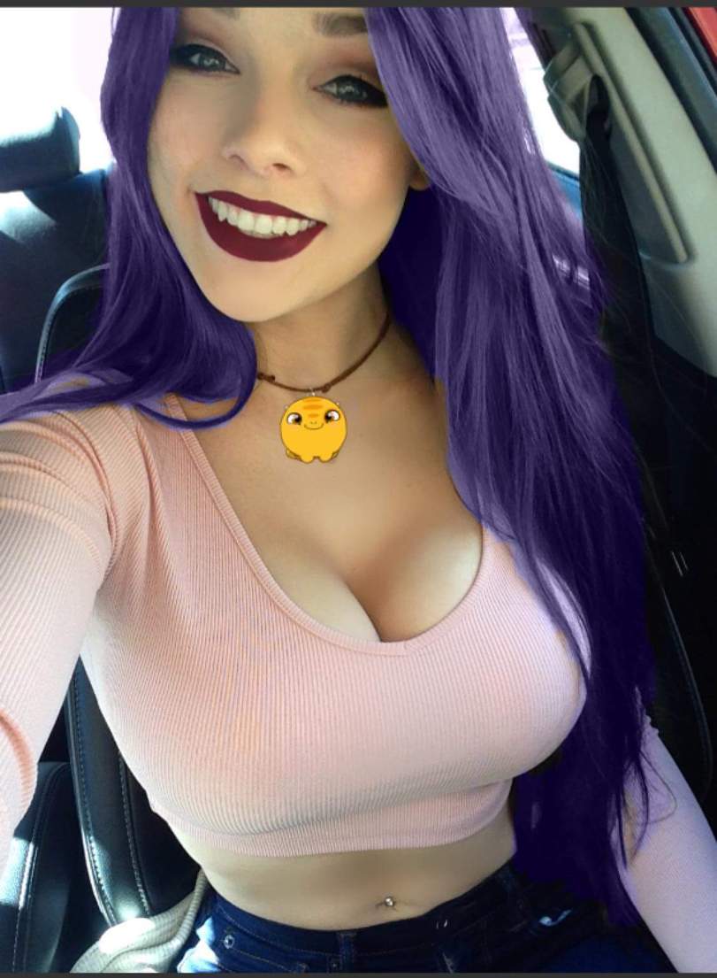 Big boob purple haired girl selfie