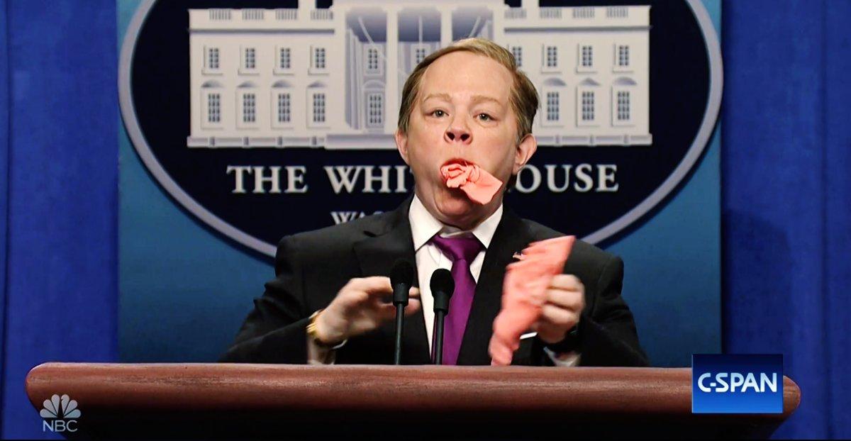Melissa McCarthy regularly lampooned Spicer's gum-chewing habit.