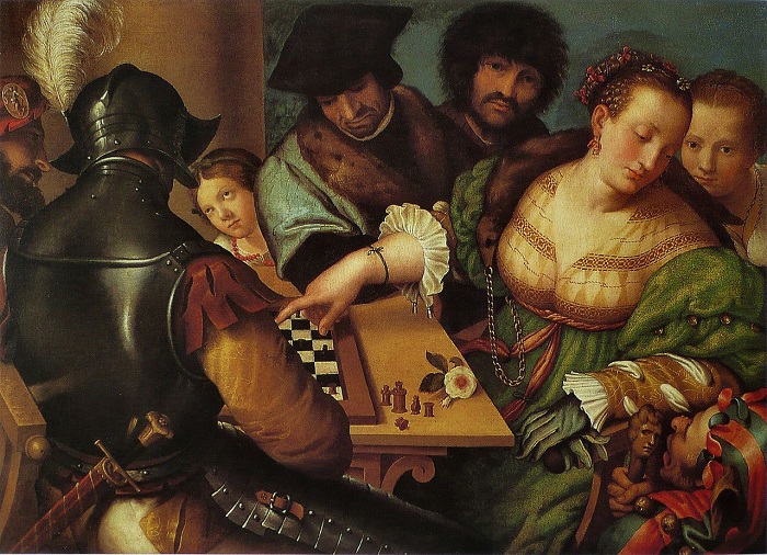 Джулио Кампи, «Игра в шахматы», 1530-1532. Куда смотреть на картине с шахматами, чтобы узнать, какую историю зашифровал художник