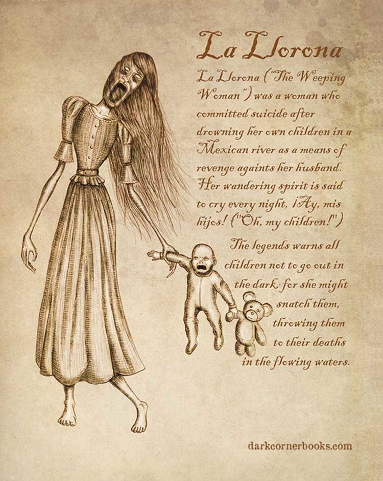 6. Ла Йорона (La Llorona) 6. Ла Йорона (La Llorona) жуть, иллюстрация, мифические существа, рисунок