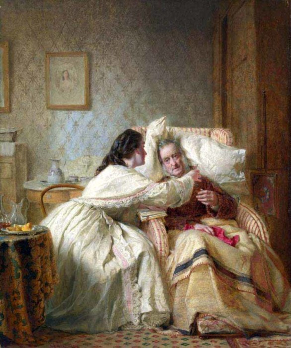 Джордж Хикс Элгар «Миссия женщины: Утешение старости», 1862 год Что можно узнать о жизни британских женщин, рассматривая картины художников-викторианцев