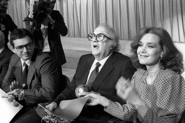 Карен Шахназаров, Федерико Феллини и Ирина Алферова на Московском фестивале в 1987 году