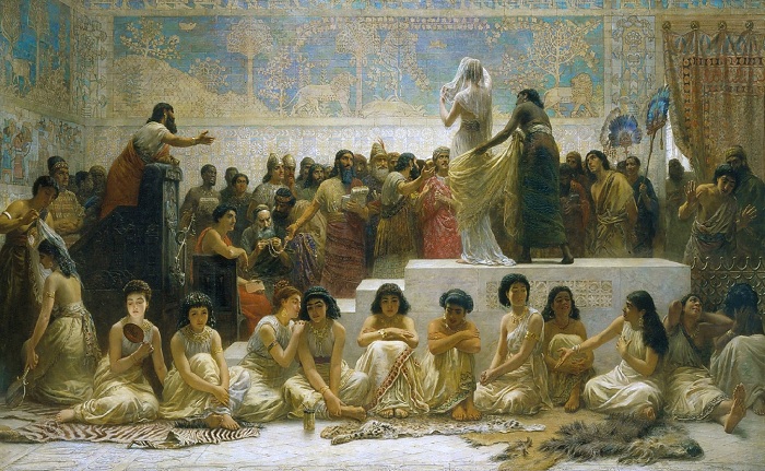 «Вавилонский рынок невест». (1875 год). Лондон, Лондонский Университет, Роял Холлоуэй. Автор: Эдвин Лонгсден Лонг. «Вавилонский рынок невест». (1875 год). Лондон, Лондонский Университет, Роял Холлоуэй. Автор: Эдвин Лонгсден Лонг.