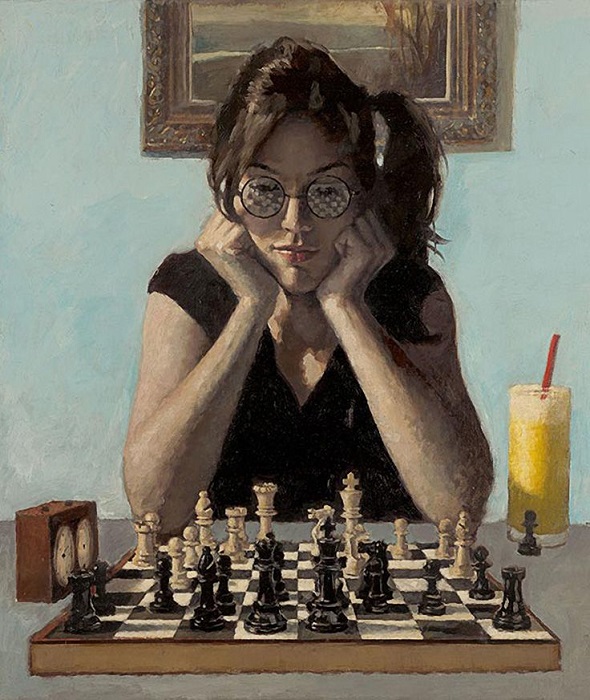Майкл Фицпатрик, «Один день из жизни», 2013. Куда смотреть на картине с шахматами, чтобы узнать, какую историю зашифровал художник