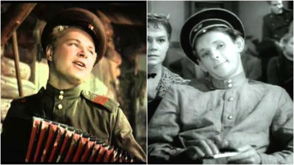 Леонид Харитонов в фильме "Солдат Иван Бровкин" (1955) и Виктор Харитонов в фильме "Бессмертная песня" (1957)